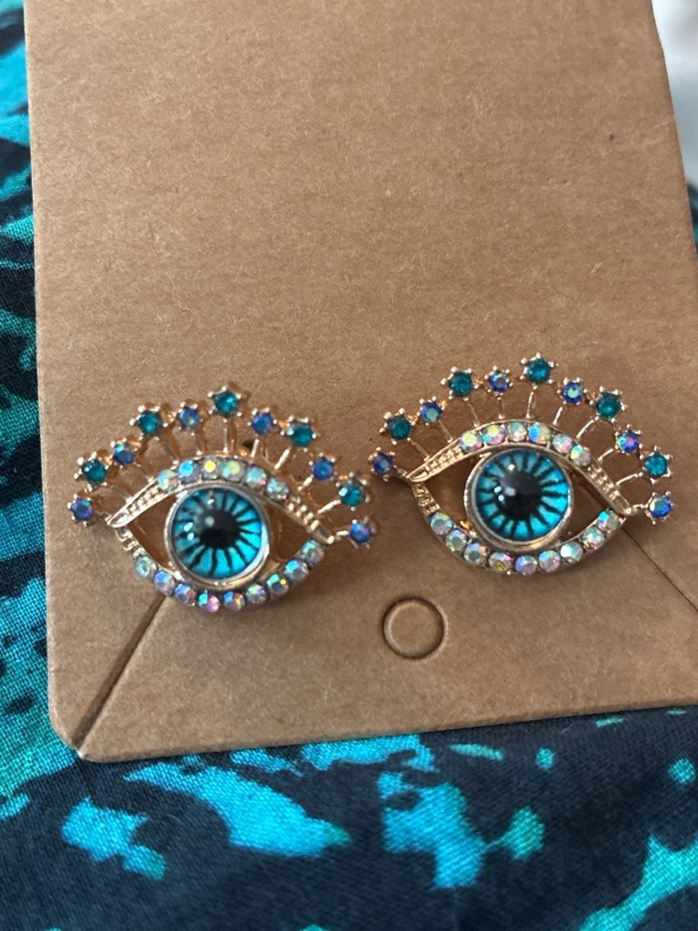 Gold-Tone Blue Crystal Eye Stud Earrings